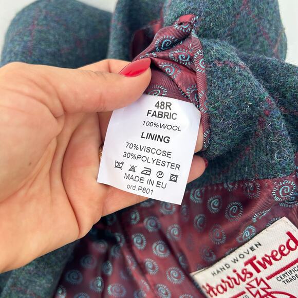 Peter Christian Harris Tweed 3 Piece Suit Marine Blue Plaid 48 Jacket 46/29 Pant - Picture 10 of 16